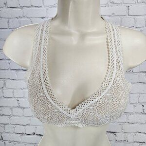 Victoria's Secret Off White Lace Pull Over Lined Racer Back Sports Bra Size XS
